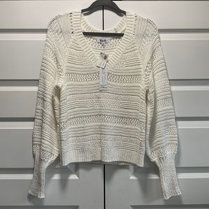 NWT 525 crochet “V”-neck multi stitch sweater with rib at sleeve & hem